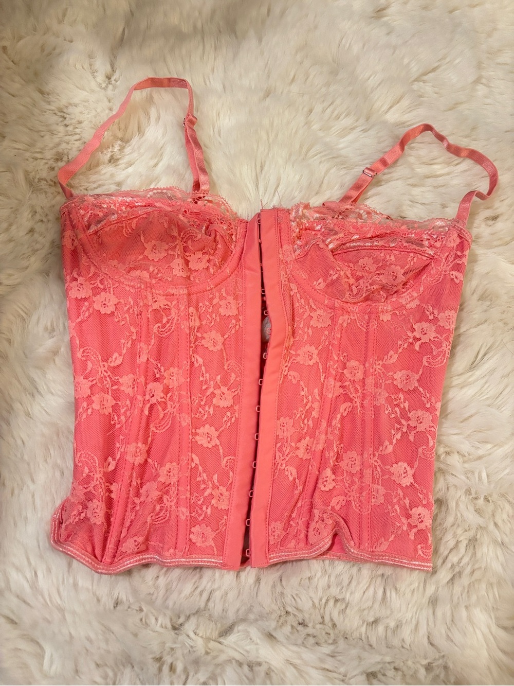 Lace-Up Pink Lace Corset Bodysuit - Women's Intimates